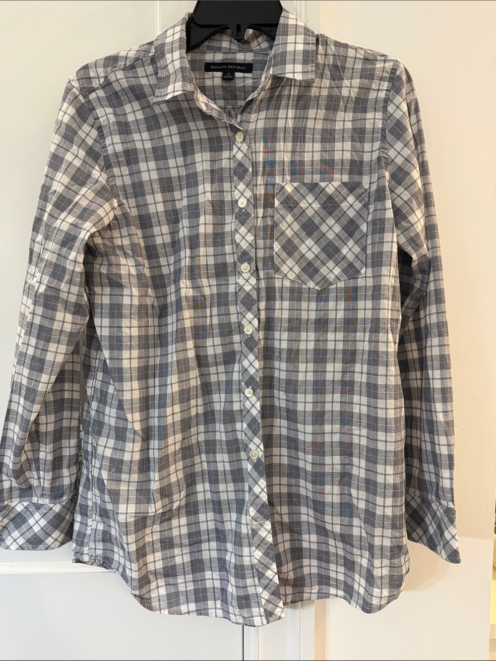 Banana Republic Gray and White Plaid Button-Down Shirt
